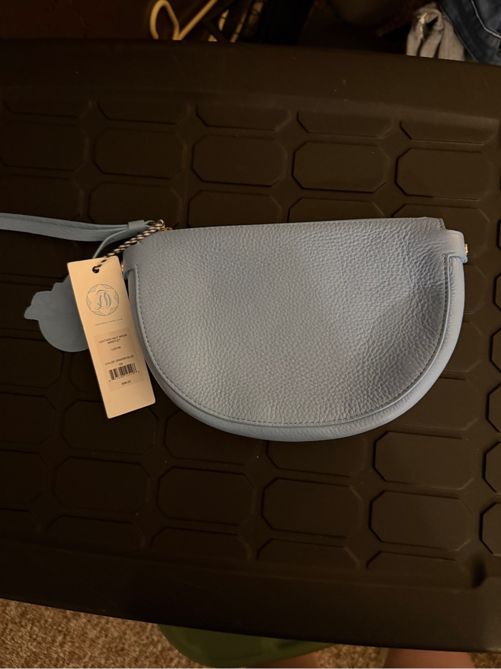 Draper James Light Blue Pebbled Half-Moon Wristlet